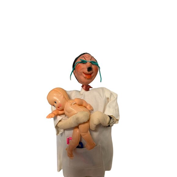 Made In Japan Vintage Figure Doll Pediatrition Holding Baby Mario Paper Mache Ha - Picture 2 of 4